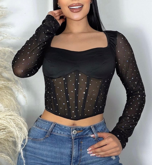 💎 “Diamond Mesh” Corset Top – Limited Glam Edition
